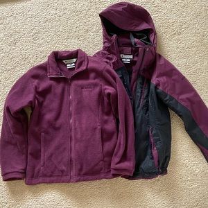 2-Piece Columbia Outdoor Coat (2 jackets in 1!), Plum Purple and Black, Size XS